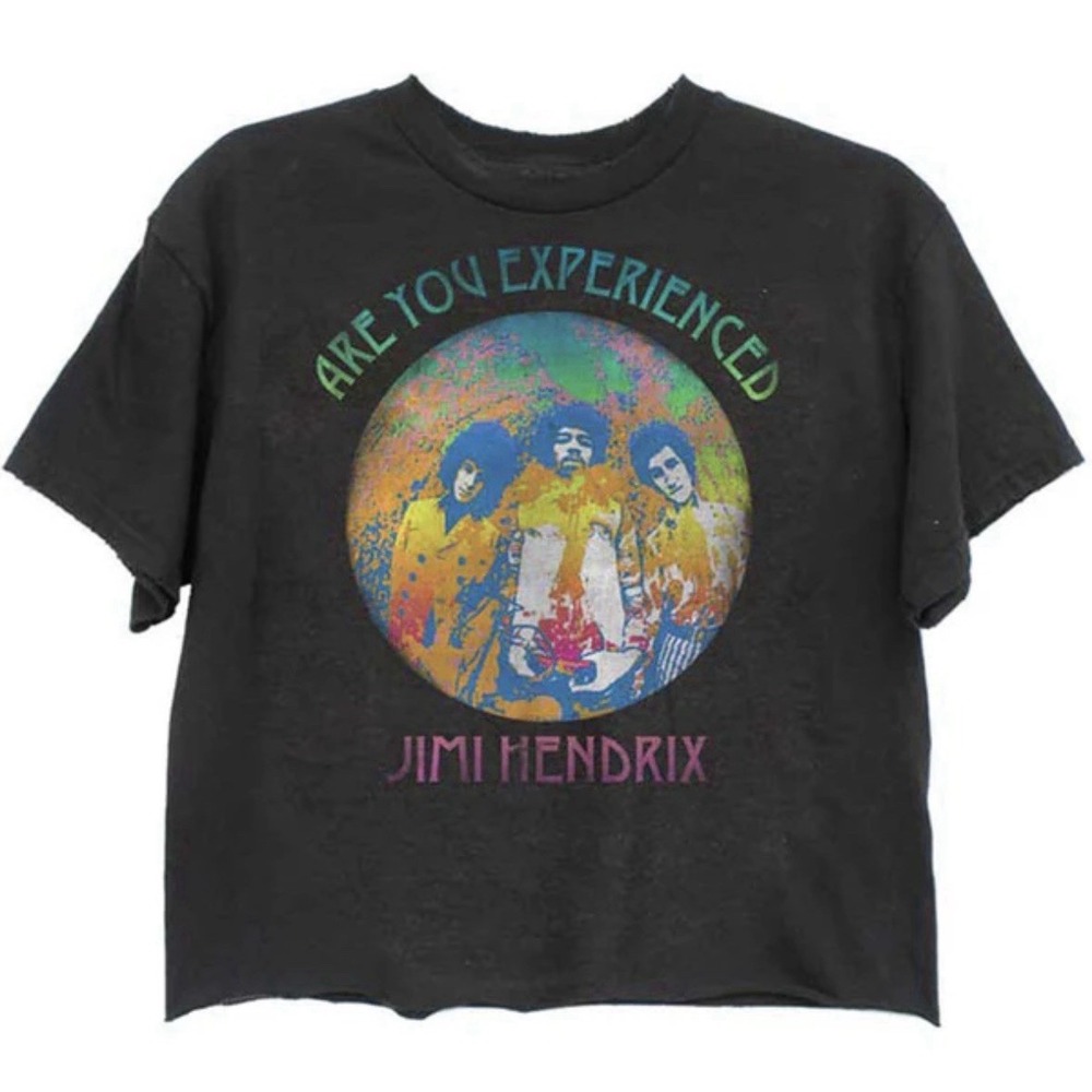 Jimi Hendrix Oversized Crop Top Band Tee Sz Small Groovy Concert Festival Black - Picture 2 of 8